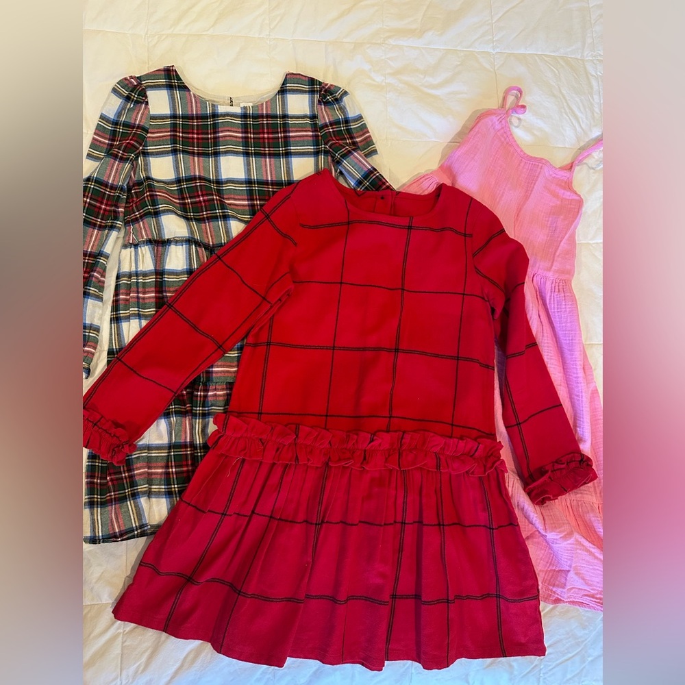 Gymboree Red/Black Dress- 12, Gap Plaid Dress- 12 & Pink Dress- 14/16 Girls